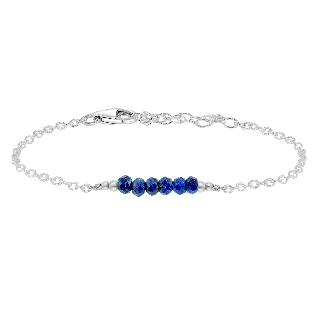 Sparkling Blue Lapis Lazuli Gemstone Faceted Bead Bar Bracelet - Sparkling Blue Lapis Lazuli Gemstone Faceted Bead Bar Bracelet - Sterling Silver - Luna Tide Handmade Crystal Jewellery