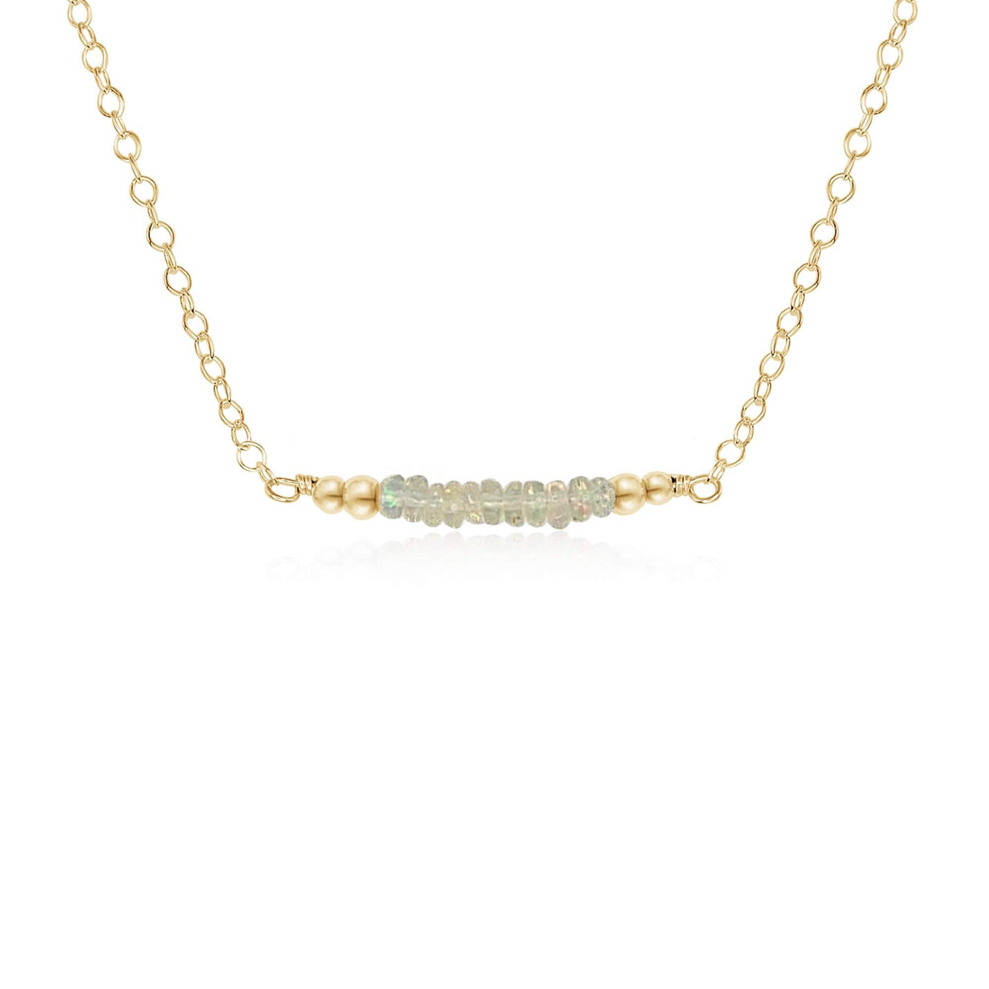 Sparkling Ethiopian Opal Faceted Bead Bar Necklace - Sparkling Ethiopian Opal Faceted Bead Bar Necklace - 14k Gold Fill - Luna Tide Handmade Crystal Jewellery