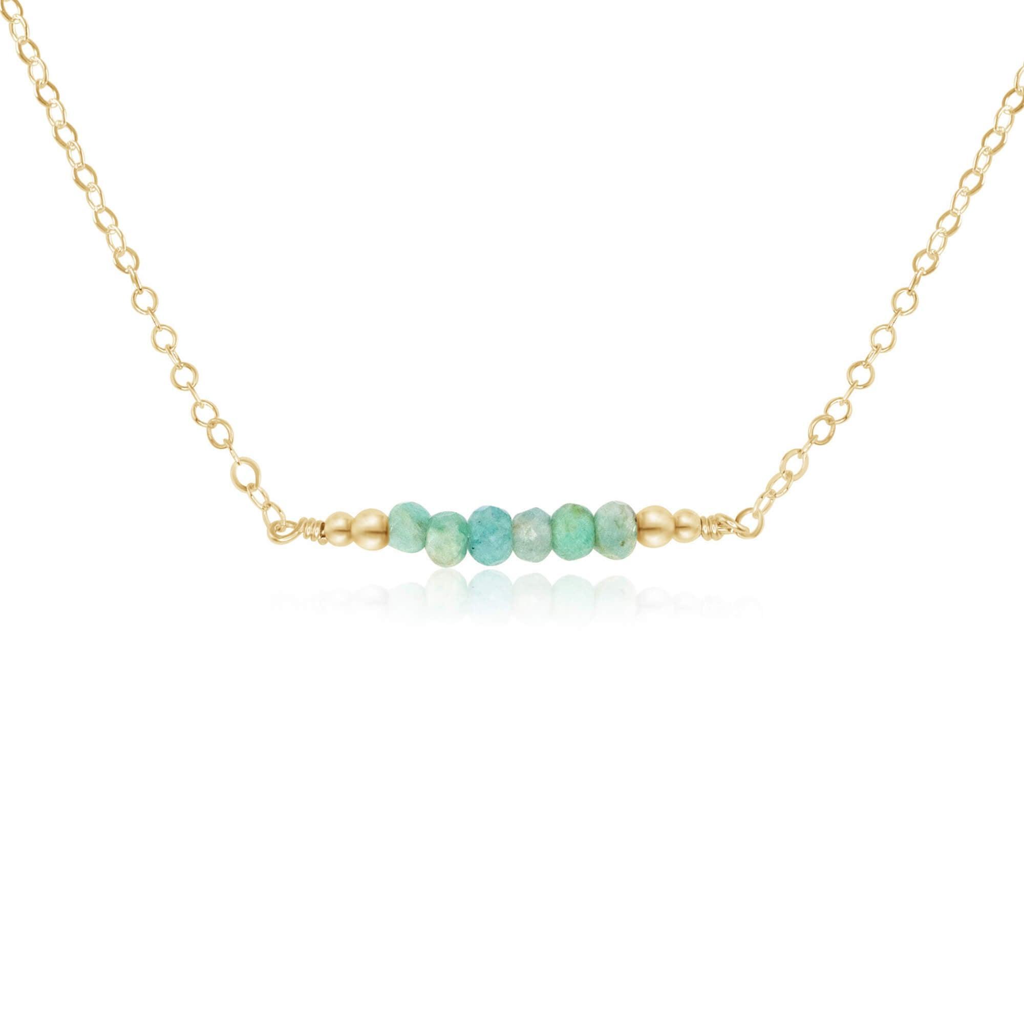 Sparkling Green Amazonite Faceted Bead Bar Necklace - Sparkling Green Amazonite Faceted Bead Bar Necklace - 14k Gold Fill - Luna Tide Handmade Crystal Jewellery