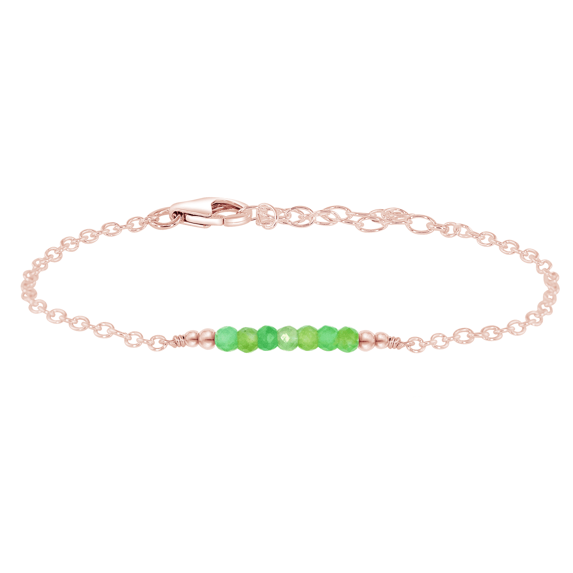 Sparkling Green Chrysoprase Gemstone Faceted Bead Bar Bracelet - Sparkling Green Chrysoprase Gemstone Faceted Bead Bar Bracelet - 14k Rose Gold Fill - Luna Tide Handmade Crystal Jewellery