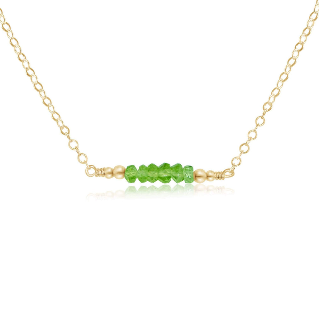 Sparkling Green Peridot Faceted Bead Bar Necklace - Sparkling Green Peridot Faceted Bead Bar Necklace - 14k Gold Fill - Luna Tide Handmade Crystal Jewellery