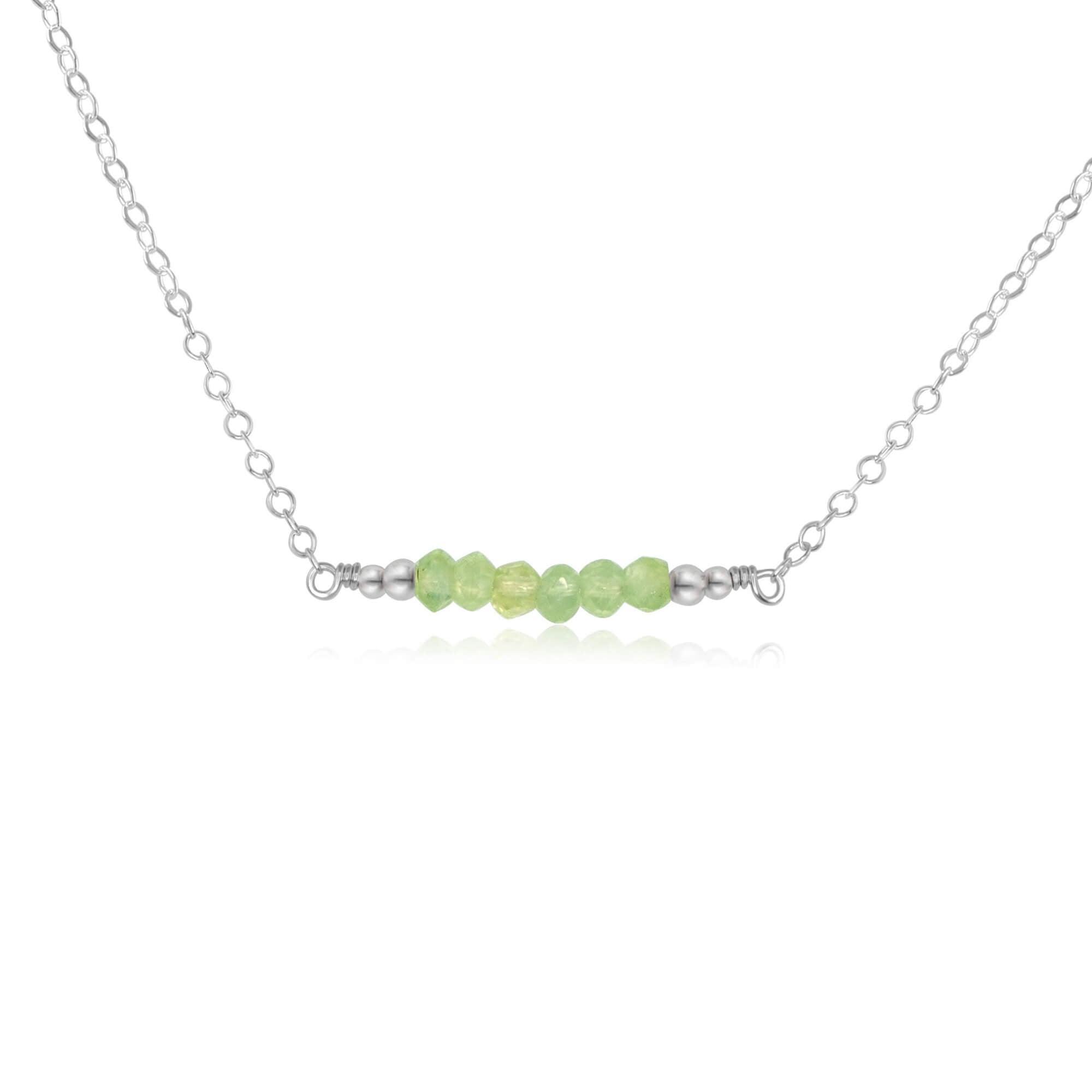 Sparkling Green Prehnite Faceted Bead Bar Necklace - Sparkling Green Prehnite Faceted Bead Bar Necklace - Sterling Silver - Luna Tide Handmade Crystal Jewellery