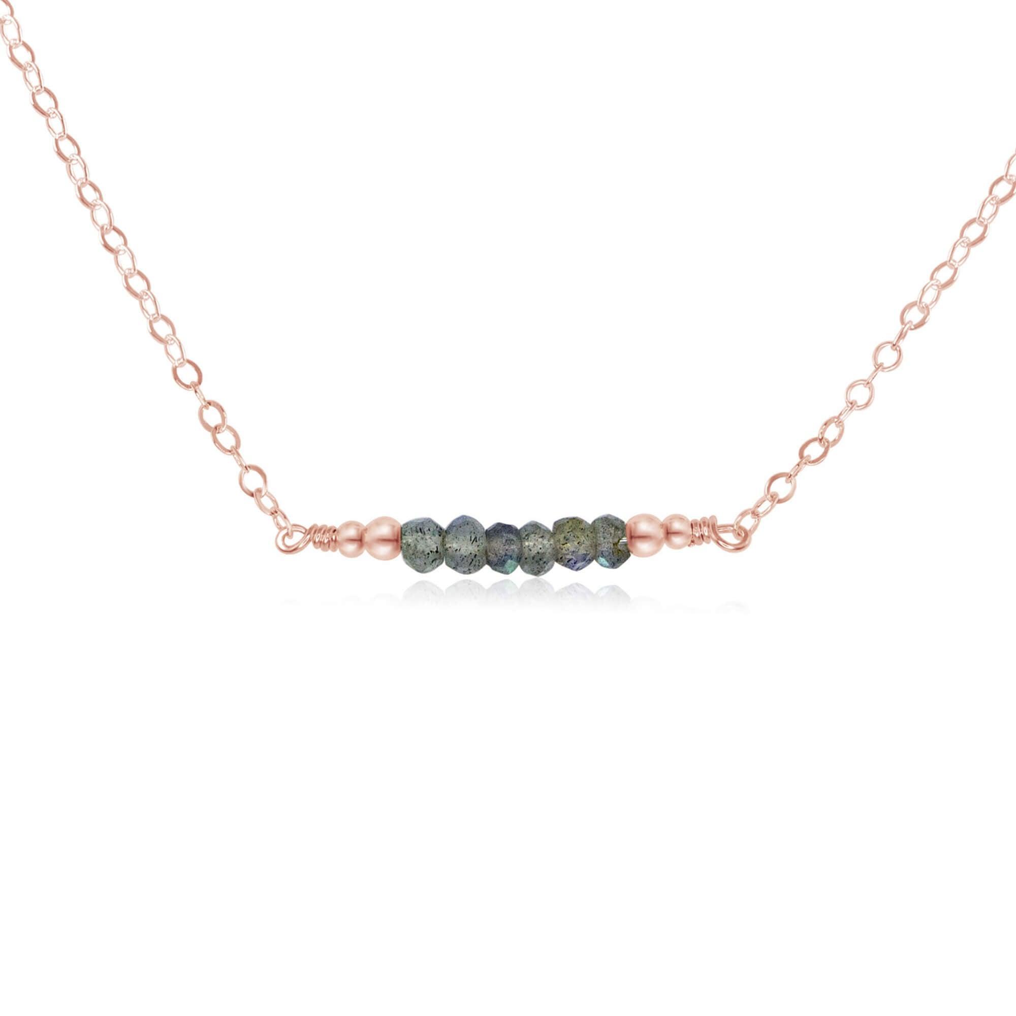 Sparkling Grey Labradorite Faceted Bead Bar Necklace - Sparkling Grey Labradorite Faceted Bead Bar Necklace - 14k Rose Gold Fill - Luna Tide Handmade Crystal Jewellery