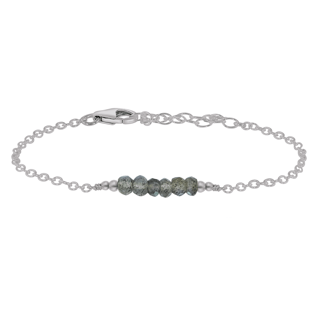 Sparkling Grey Labradorite Gemstone Faceted Bead Bar Bracelet - Sparkling Grey Labradorite Gemstone Faceted Bead Bar Bracelet - Stainless Steel - Luna Tide Handmade Crystal Jewellery