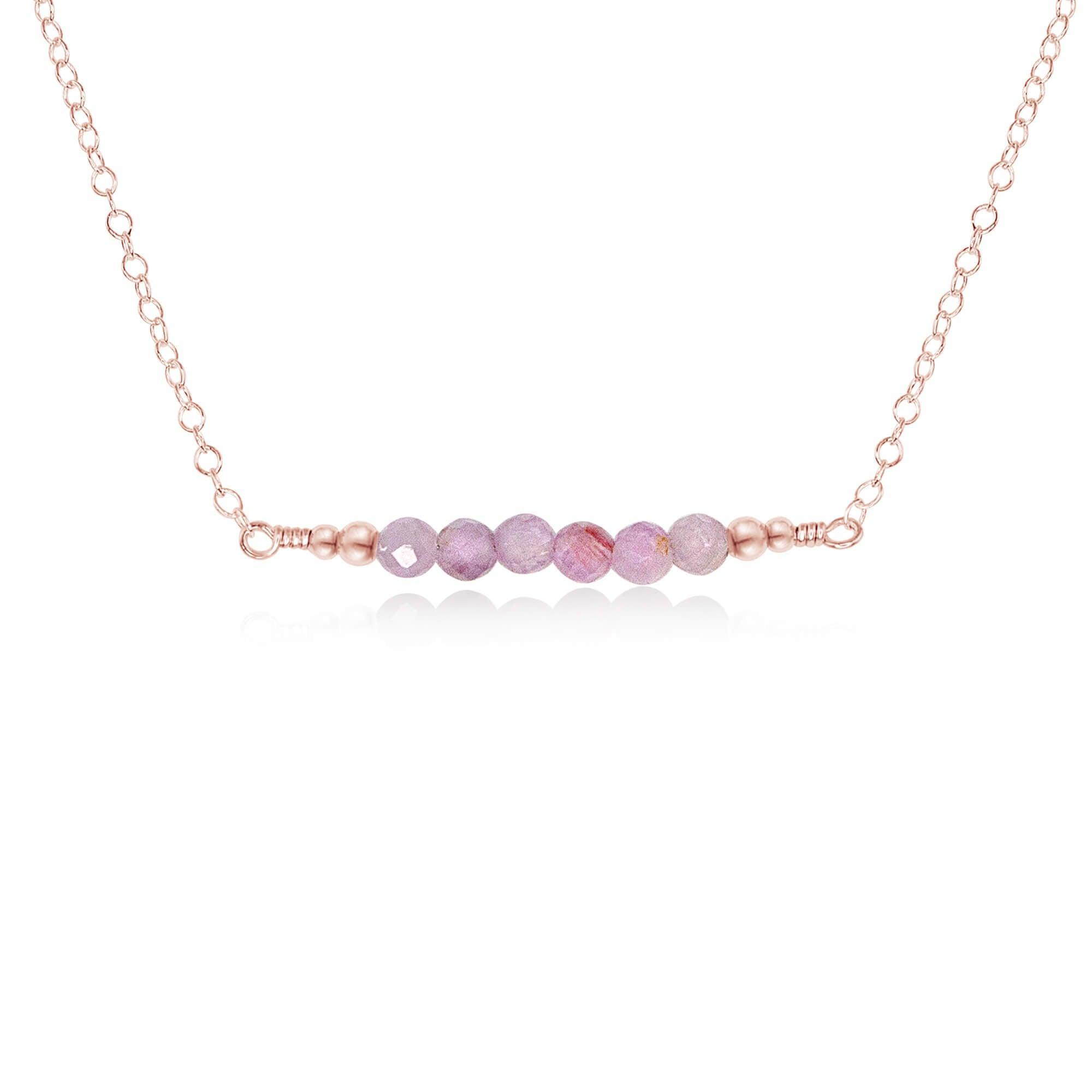 Sparkling Kunzite Faceted Bead Bar Necklace - Sparkling Kunzite Faceted Bead Bar Necklace - 14k Rose Gold Fill - Luna Tide Handmade Crystal Jewellery