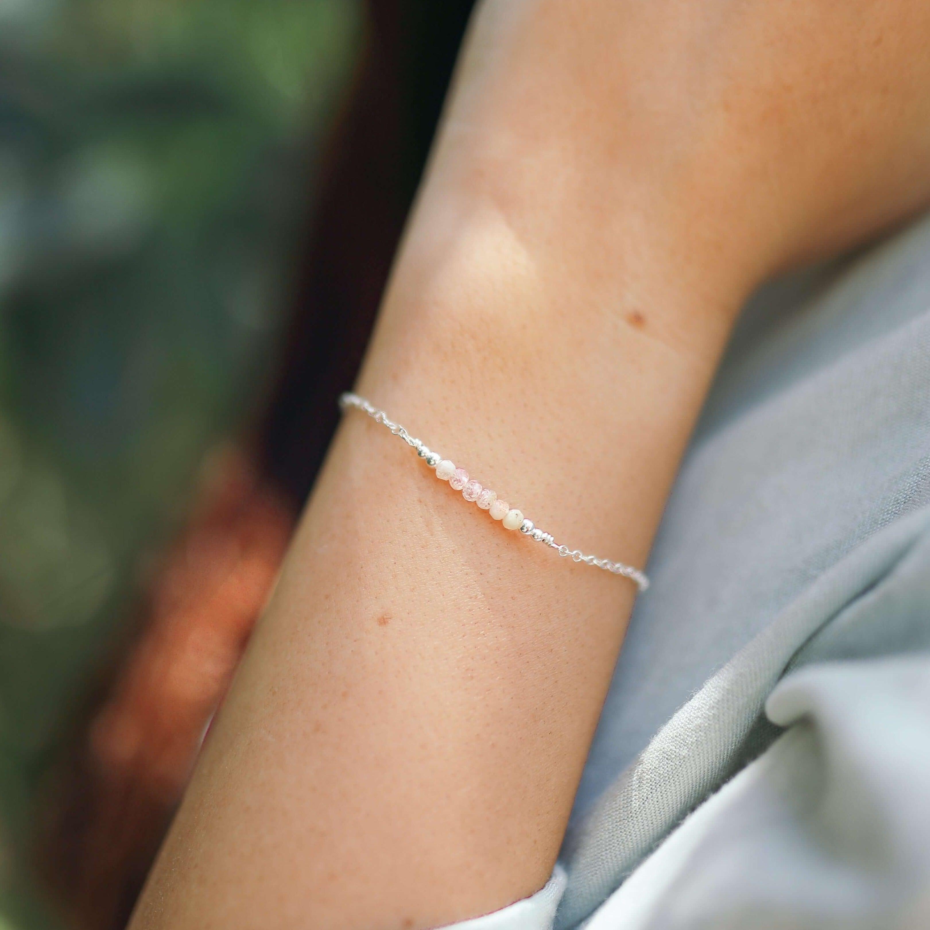 Sparkling Orange Sunstone Gemstone Faceted Bead Bar Bracelet - Sparkling Orange Sunstone Gemstone Faceted Bead Bar Bracelet - Sterling Silver - Luna Tide Handmade Crystal Jewellery