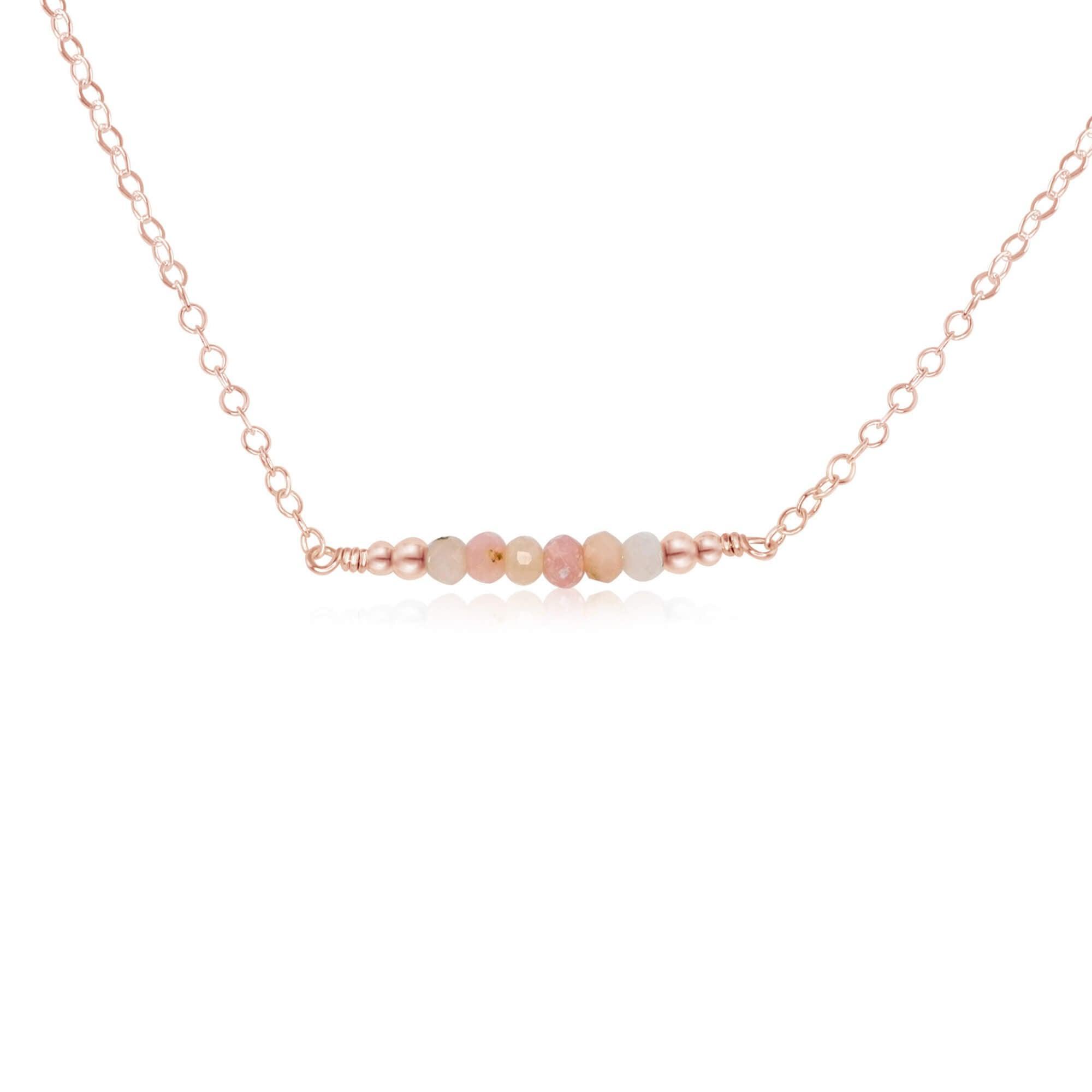Sparkling Pink Peruvian Opal Faceted Bead Bar Necklace - Sparkling Pink Peruvian Opal Faceted Bead Bar Necklace - 14k Rose Gold Fill - Luna Tide Handmade Crystal Jewellery