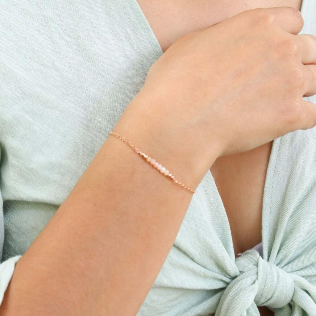 Sparkling Pink Peruvian Opal Gemstone Faceted Bead Bar Bracelet - Sparkling Pink Peruvian Opal Gemstone Faceted Bead Bar Bracelet - 14k Rose Gold Fill - Luna Tide Handmade Crystal Jewellery