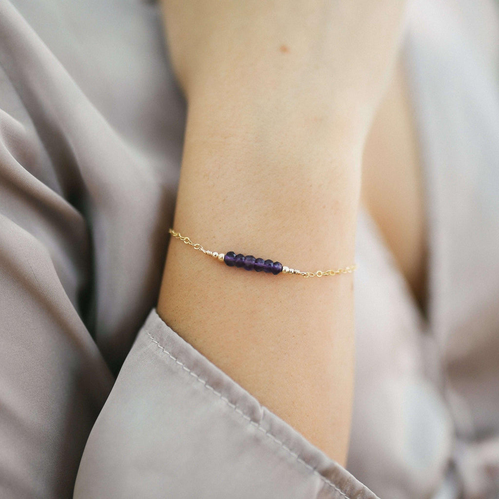 Sparkling Purple Amethyst Gemstone Faceted Bead Bar Bracelet - Sparkling Purple Amethyst Gemstone Faceted Bead Bar Bracelet - Sterling Silver - Luna Tide Handmade Crystal Jewellery