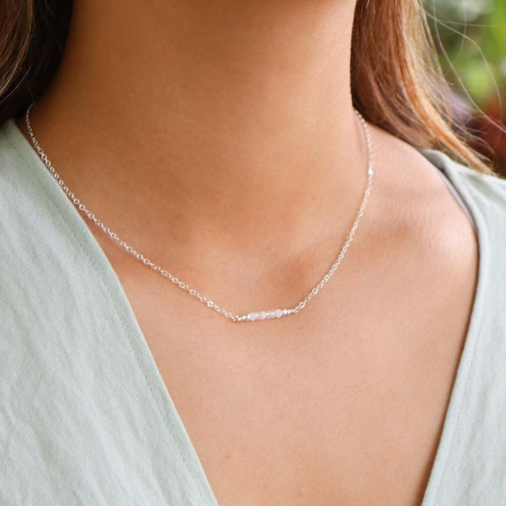 Sparkling Rainbow Moonstone Faceted Bead Bar Necklace - Sparkling Rainbow Moonstone Faceted Bead Bar Necklace - 14k Gold Fill - Luna Tide Handmade Crystal Jewellery