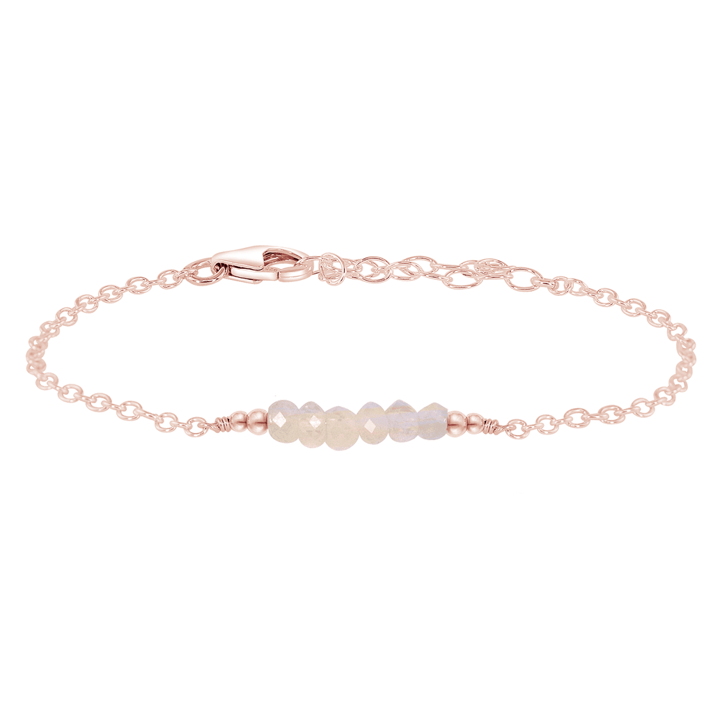 Sparkling Rainbow Moonstone Gemstone Faceted Bead Bar Bracelet - Sparkling Rainbow Moonstone Gemstone Faceted Bead Bar Bracelet - 14k Rose Gold Fill - Luna Tide Handmade Crystal Jewellery