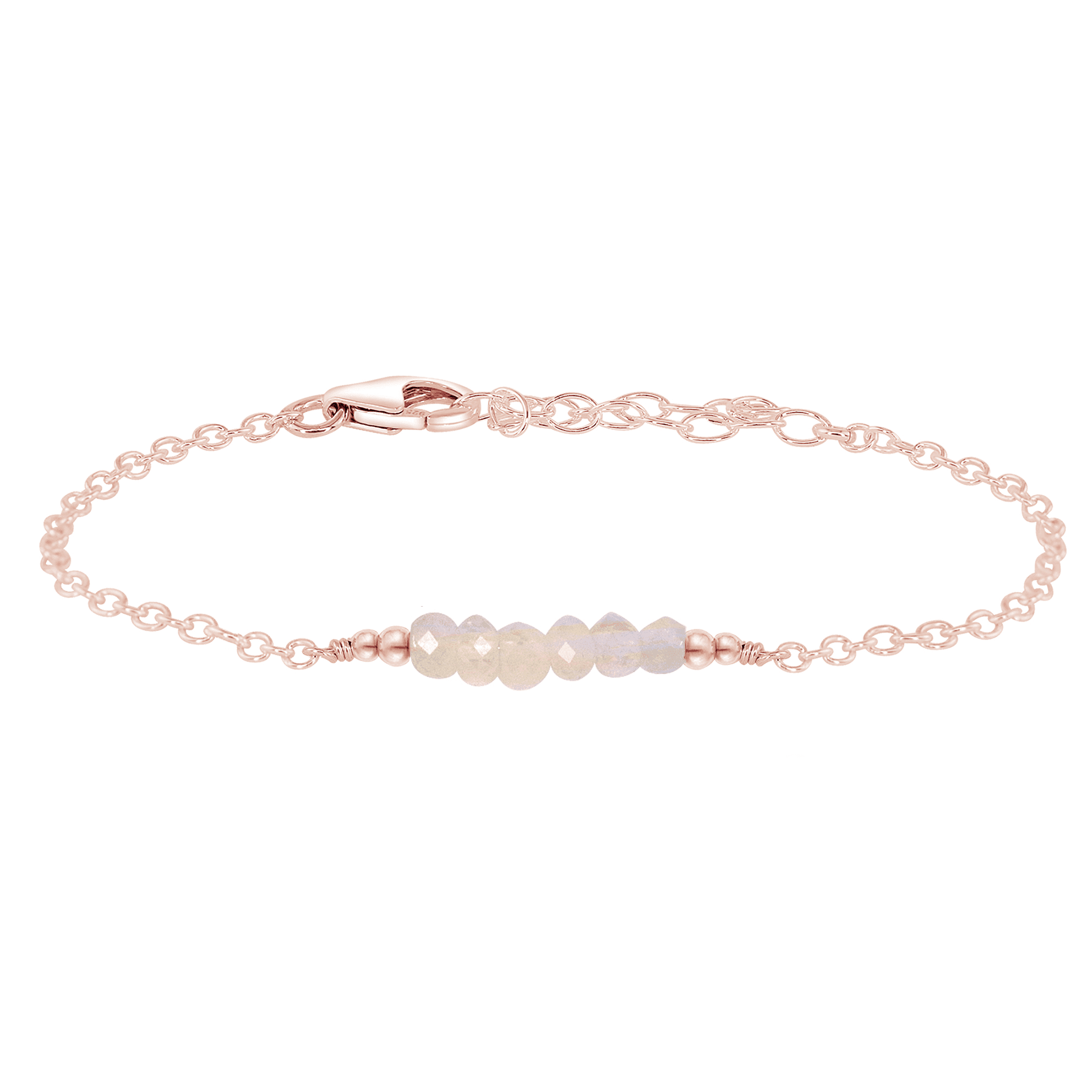 Sparkling Rainbow Moonstone Gemstone Faceted Bead Bar Bracelet - Sparkling Rainbow Moonstone Gemstone Faceted Bead Bar Bracelet - 14k Rose Gold Fill - Luna Tide Handmade Crystal Jewellery