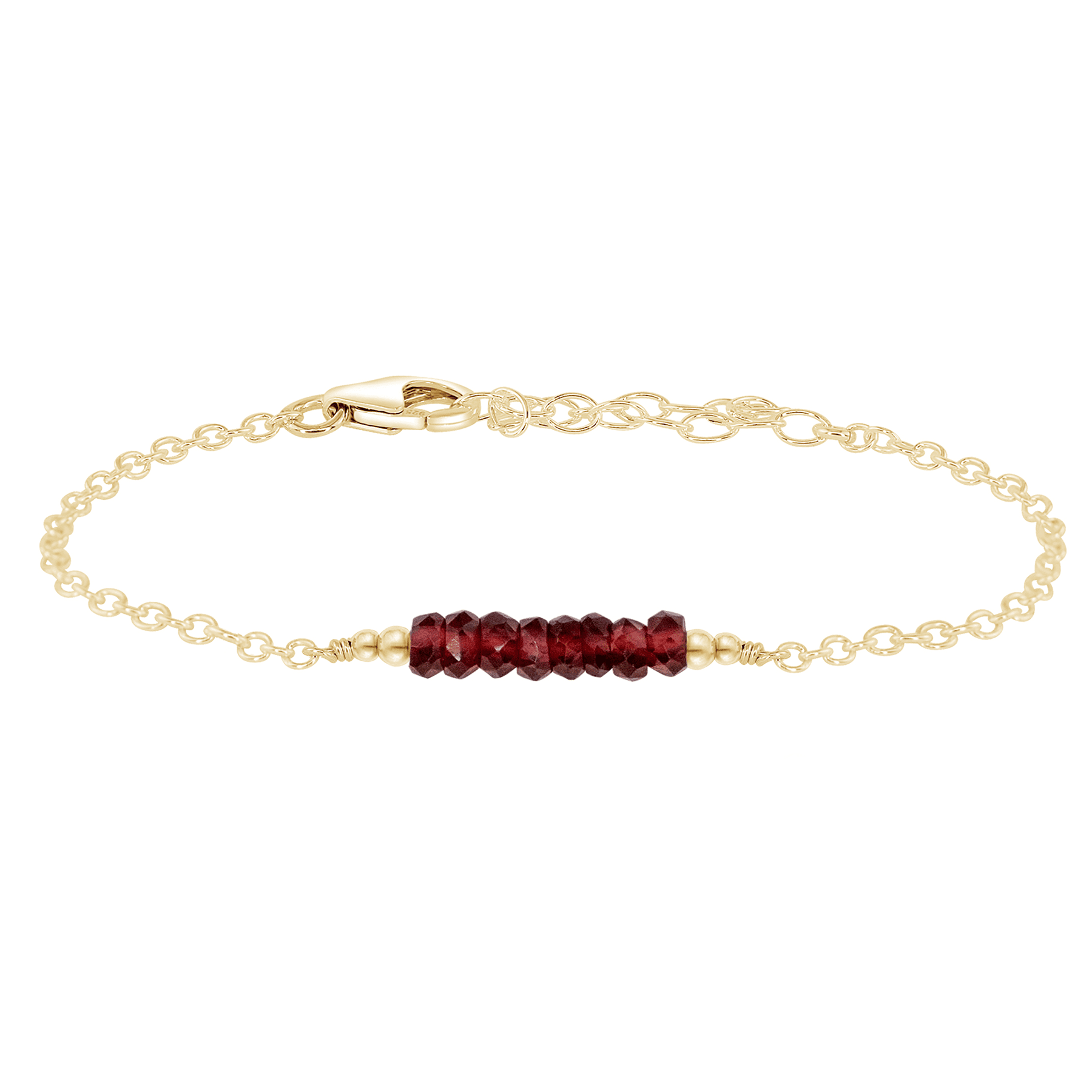 Sparkling Red Garnet Gemstone Faceted Bead Bar Bracelet - Sparkling Red Garnet Gemstone Faceted Bead Bar Bracelet - 14k Gold Fill - Luna Tide Handmade Crystal Jewellery