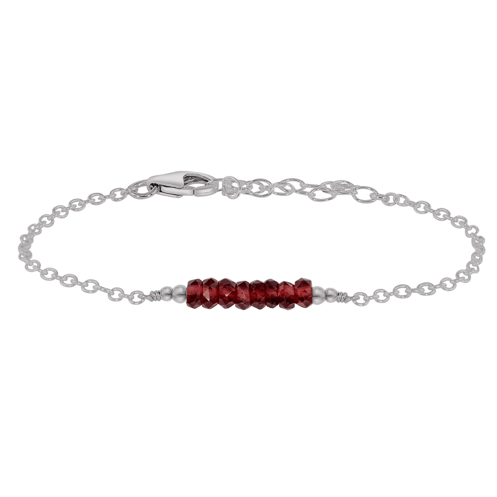 Sparkling Red Garnet Gemstone Faceted Bead Bar Bracelet - Sparkling Red Garnet Gemstone Faceted Bead Bar Bracelet - Stainless Steel - Luna Tide Handmade Crystal Jewellery