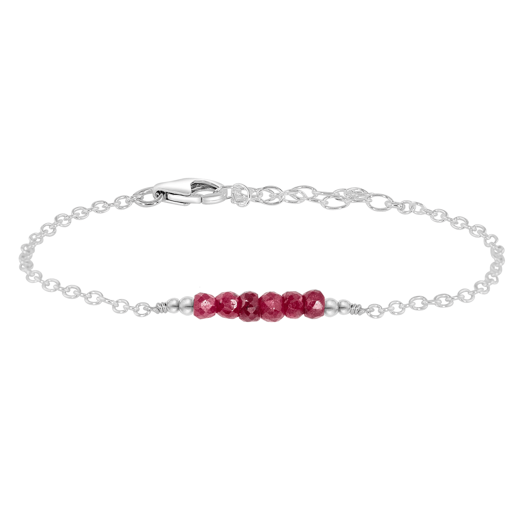Sparkling Red Ruby Gemstone Faceted Bead Bar Bracelet - Sparkling Red Ruby Gemstone Faceted Bead Bar Bracelet - Sterling Silver - Luna Tide Handmade Crystal Jewellery