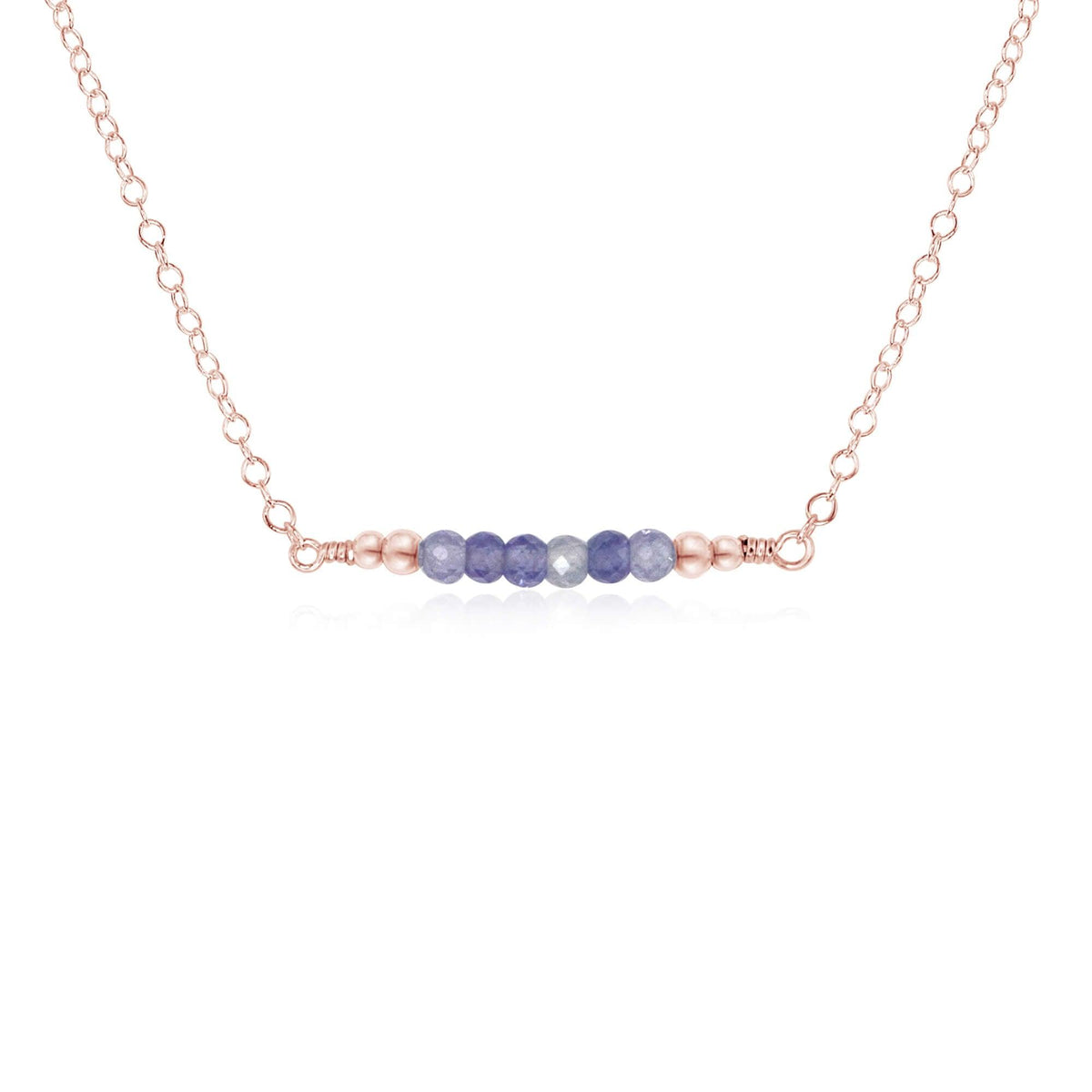 Faceted Bead Bar Necklace - Tanzanite - 14K Rose Gold Fill - Luna Tide Handmade Jewellery