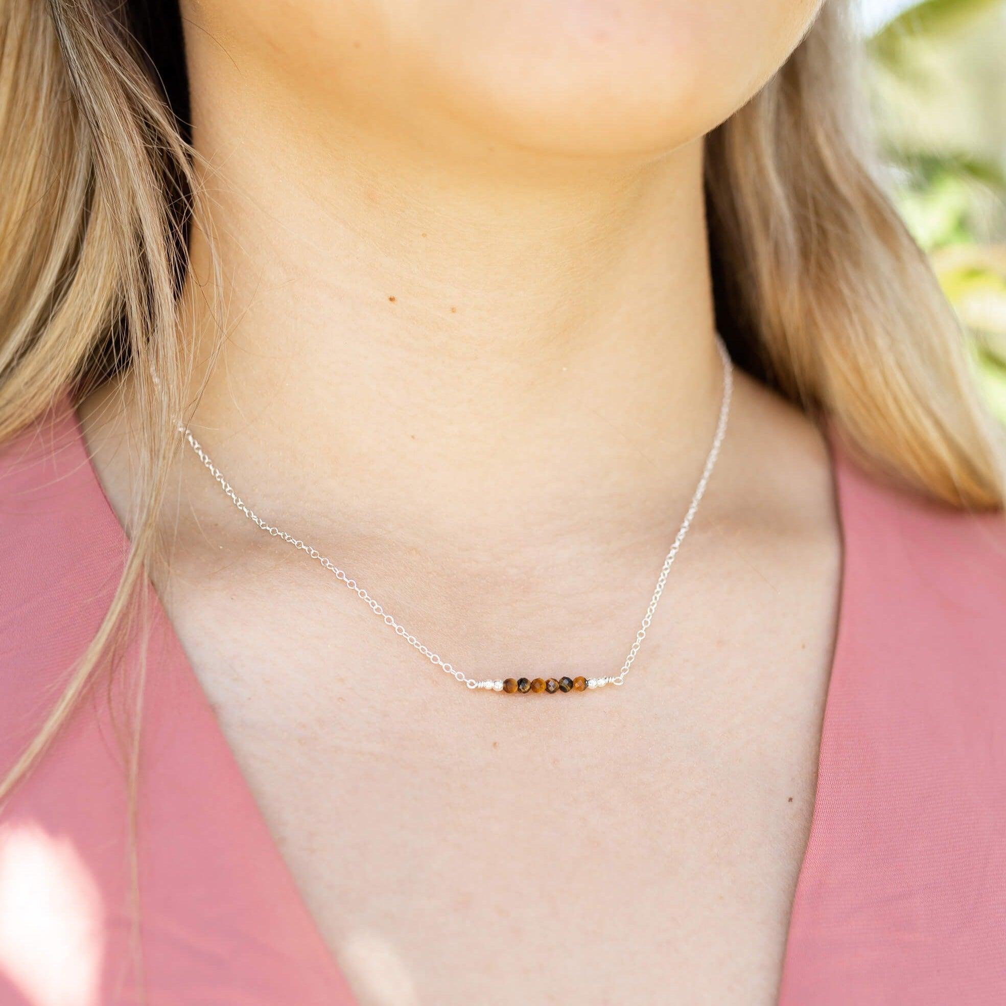 Sparkling Tiger's Eye Faceted Bead Bar Necklace - Sparkling Tiger's Eye Faceted Bead Bar Necklace - 14k Gold Fill - Luna Tide Handmade Crystal Jewellery