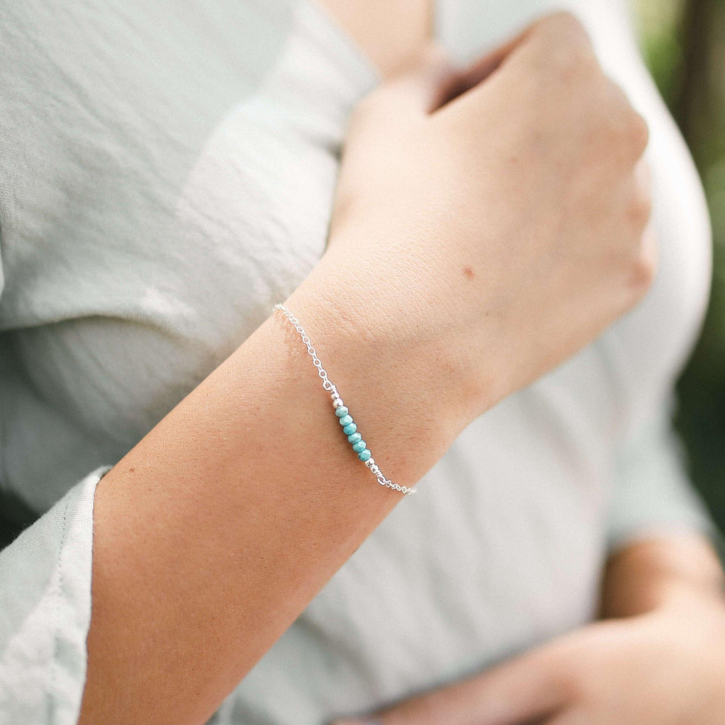 Sparkling Turquoise Gemstone Faceted Bead Bar Bracelet - Sparkling Turquoise Gemstone Faceted Bead Bar Bracelet - Sterling Silver - Luna Tide Handmade Crystal Jewellery