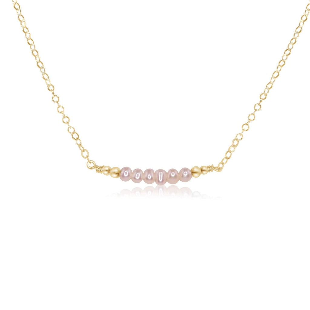 Sparkling White Freshwater Pearl Tiny Bead Bar Necklace - Sparkling White Freshwater Pearl Tiny Bead Bar Necklace - 14k Gold Fill - Luna Tide Handmade Crystal Jewellery