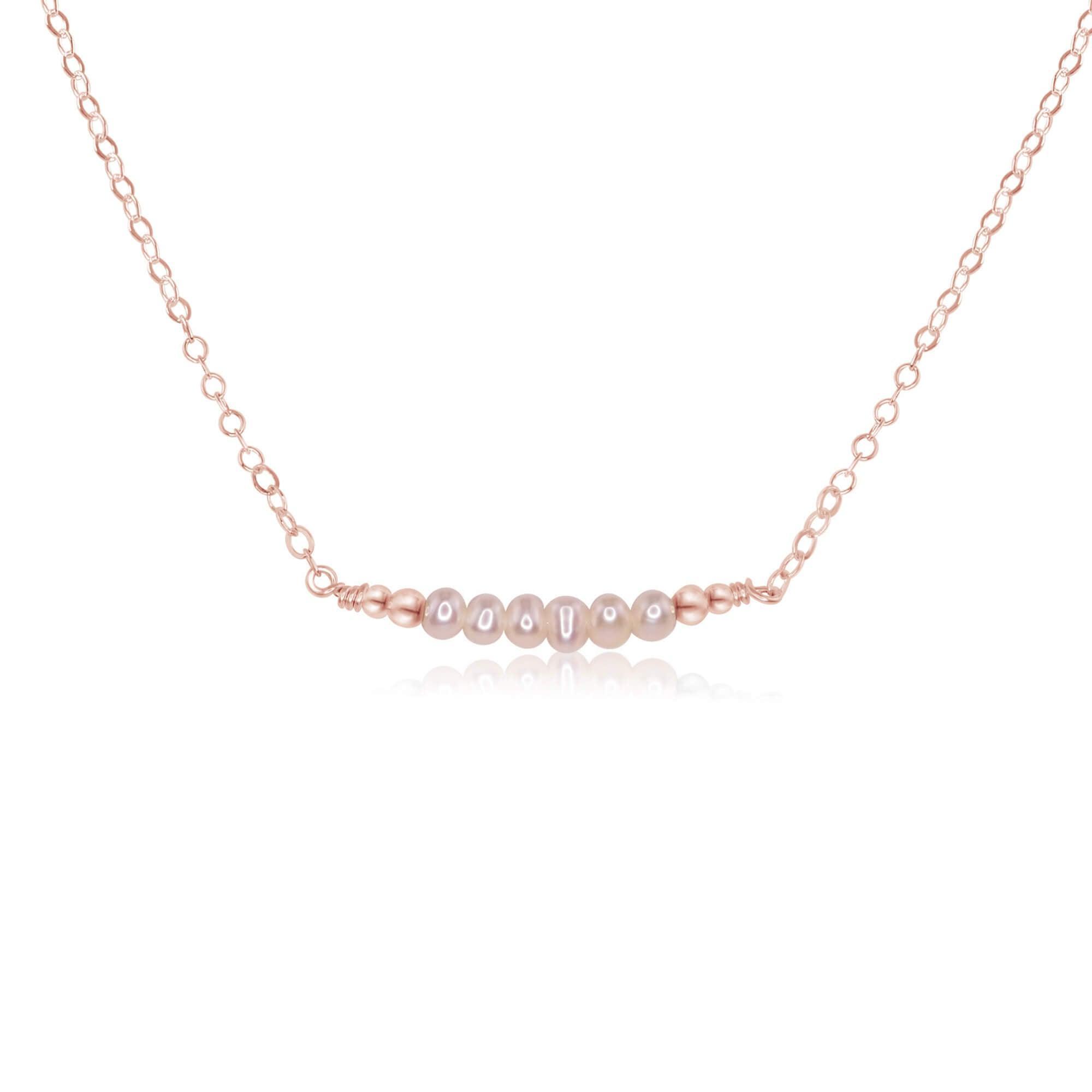 Sparkling White Freshwater Pearl Tiny Bead Bar Necklace - Sparkling White Freshwater Pearl Tiny Bead Bar Necklace - 14k Rose Gold Fill - Luna Tide Handmade Crystal Jewellery
