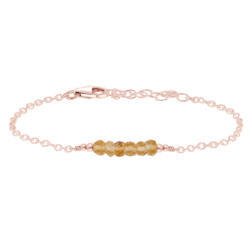 Sparkling Yellow Citrine Gemstone Faceted Bead Bar Bracelet - Sparkling Yellow Citrine Gemstone Faceted Bead Bar Bracelet - 14k Rose Gold Fill - Luna Tide Handmade Crystal Jewellery