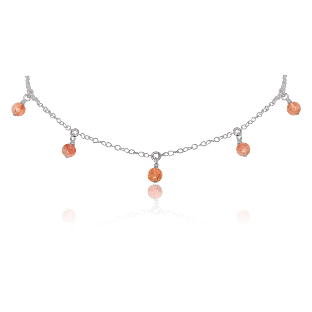 Sunstone Bead Drop Choker - Sunstone Bead Drop Choker - Stainless Steel - Luna Tide Handmade Crystal Jewellery