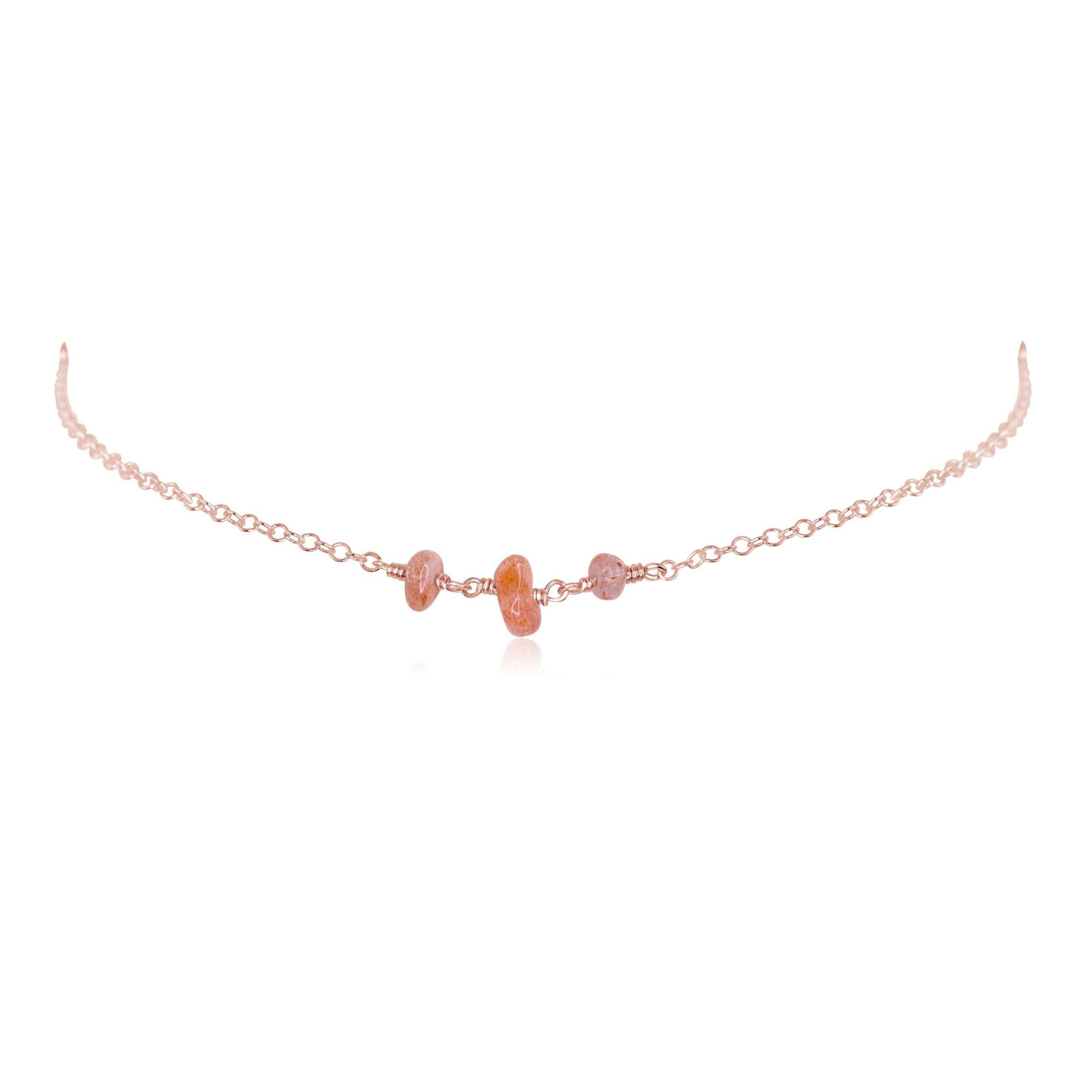Sunstone Beaded Chain Choker Necklace - Sunstone Beaded Chain Choker Necklace - 14k Rose Gold Fill - Luna Tide Handmade Crystal Jewellery