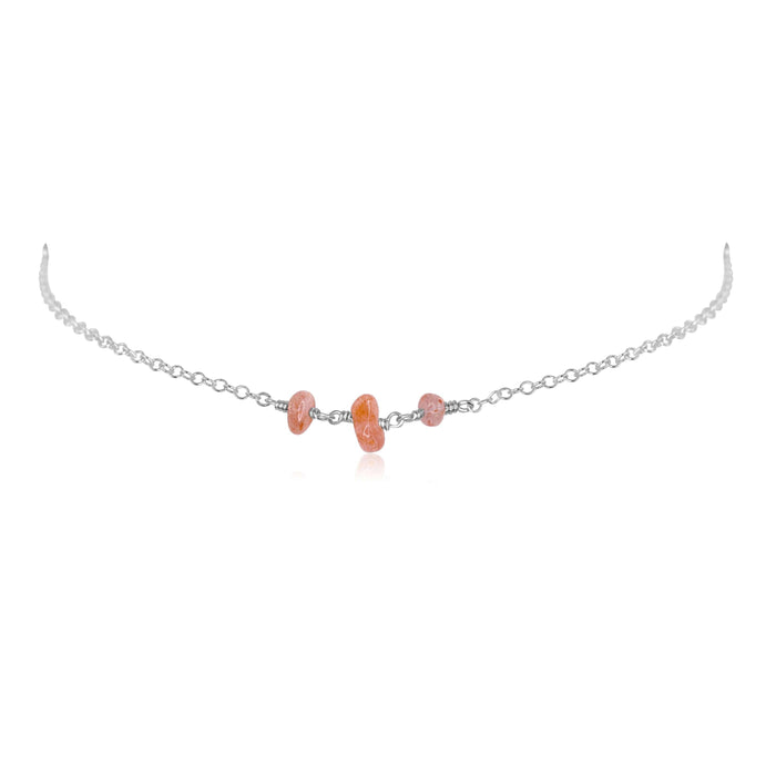 Sunstone Beaded Chain Choker Necklace - Sunstone Beaded Chain Choker Necklace - Sterling Silver - Luna Tide Handmade Crystal Jewellery