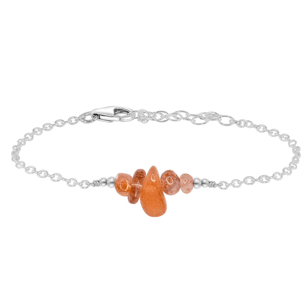Sunstone Chip Bead Bar Bracelet - Sunstone Chip Bead Bar Bracelet - Sterling Silver - Luna Tide Handmade Crystal Jewellery