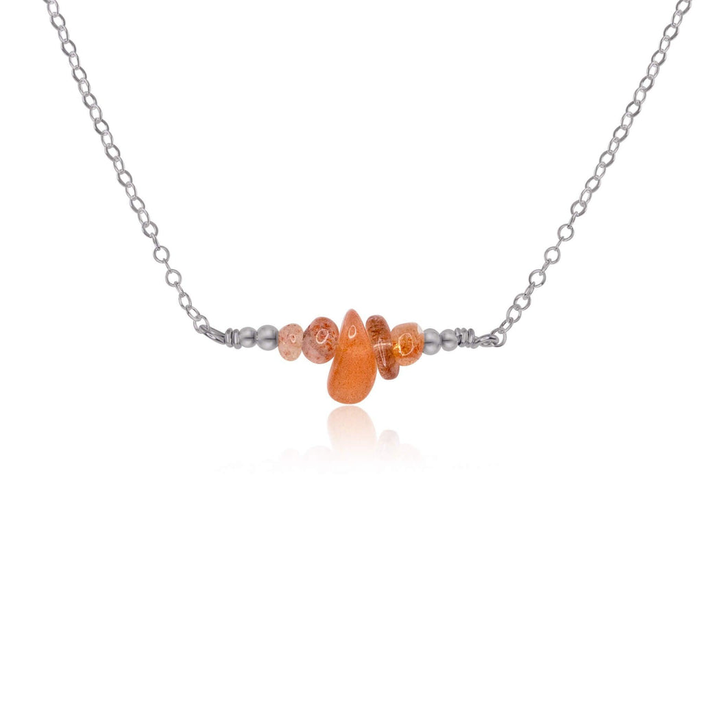 Sunstone Chip Bead Bar Necklace - Sunstone Chip Bead Bar Necklace - Stainless Steel - Luna Tide Handmade Crystal Jewellery