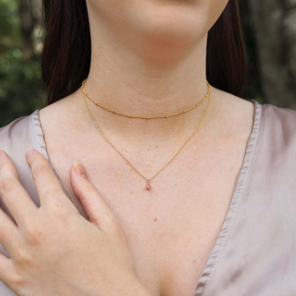 Sunstone Gemstone Chain Layered Choker Necklace - Sunstone Gemstone Chain Layered Choker Necklace - 14k Gold Fill - Luna Tide Handmade Crystal Jewellery