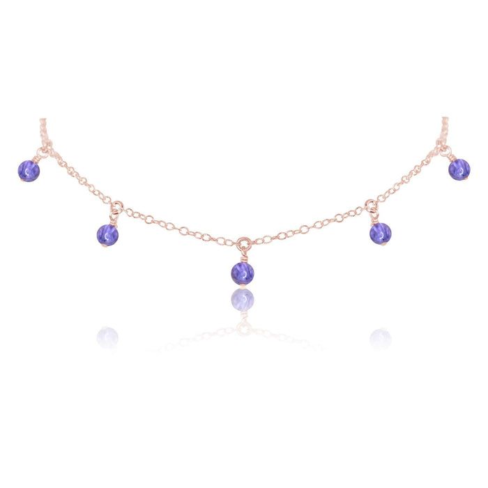 Tanzanite Bead Drop Choker - Tanzanite Bead Drop Choker - 14k Rose Gold Fill - Luna Tide Handmade Crystal Jewellery