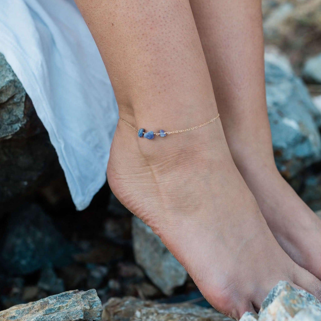 Tanzanite Beaded Chain Anklet - Tanzanite Beaded Chain Anklet - Sterling Silver - Luna Tide Handmade Crystal Jewellery