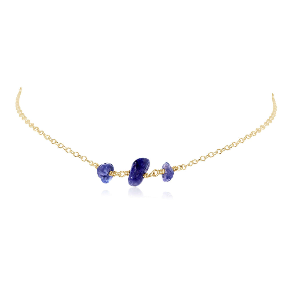 Tanzanite Beaded Chain Choker Necklace - Tanzanite Beaded Chain Choker Necklace - 14k Gold Fill - Luna Tide Handmade Crystal Jewellery