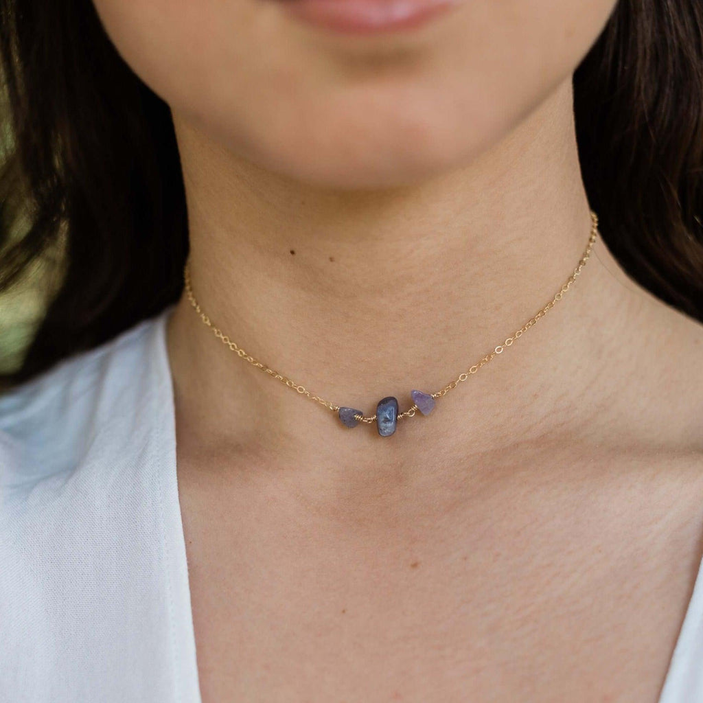 Tanzanite Beaded Chain Choker Necklace - Tanzanite Beaded Chain Choker Necklace - 14k Gold Fill - Luna Tide Handmade Crystal Jewellery