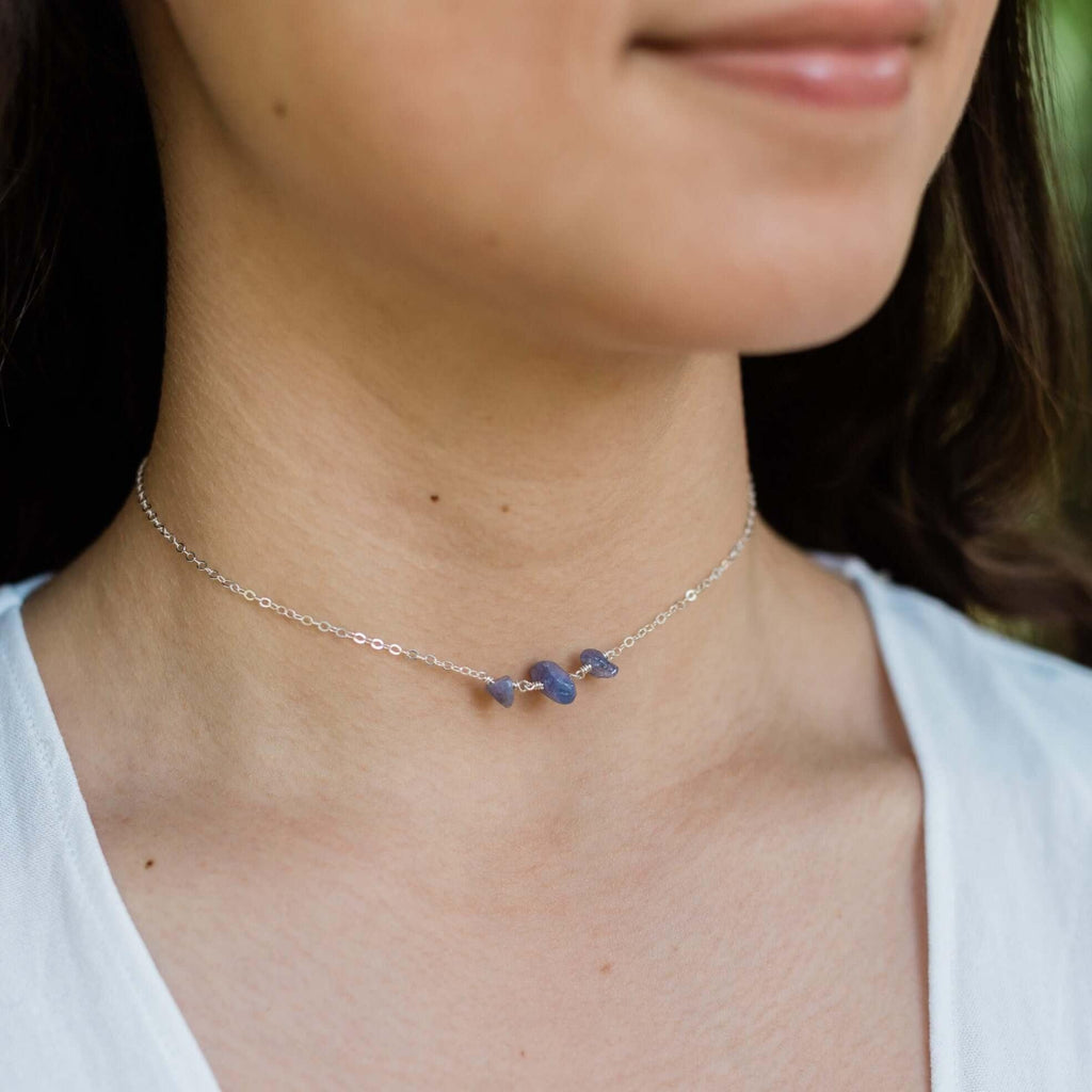 Tanzanite Beaded Chain Choker Necklace - Tanzanite Beaded Chain Choker Necklace - 14k Gold Fill - Luna Tide Handmade Crystal Jewellery