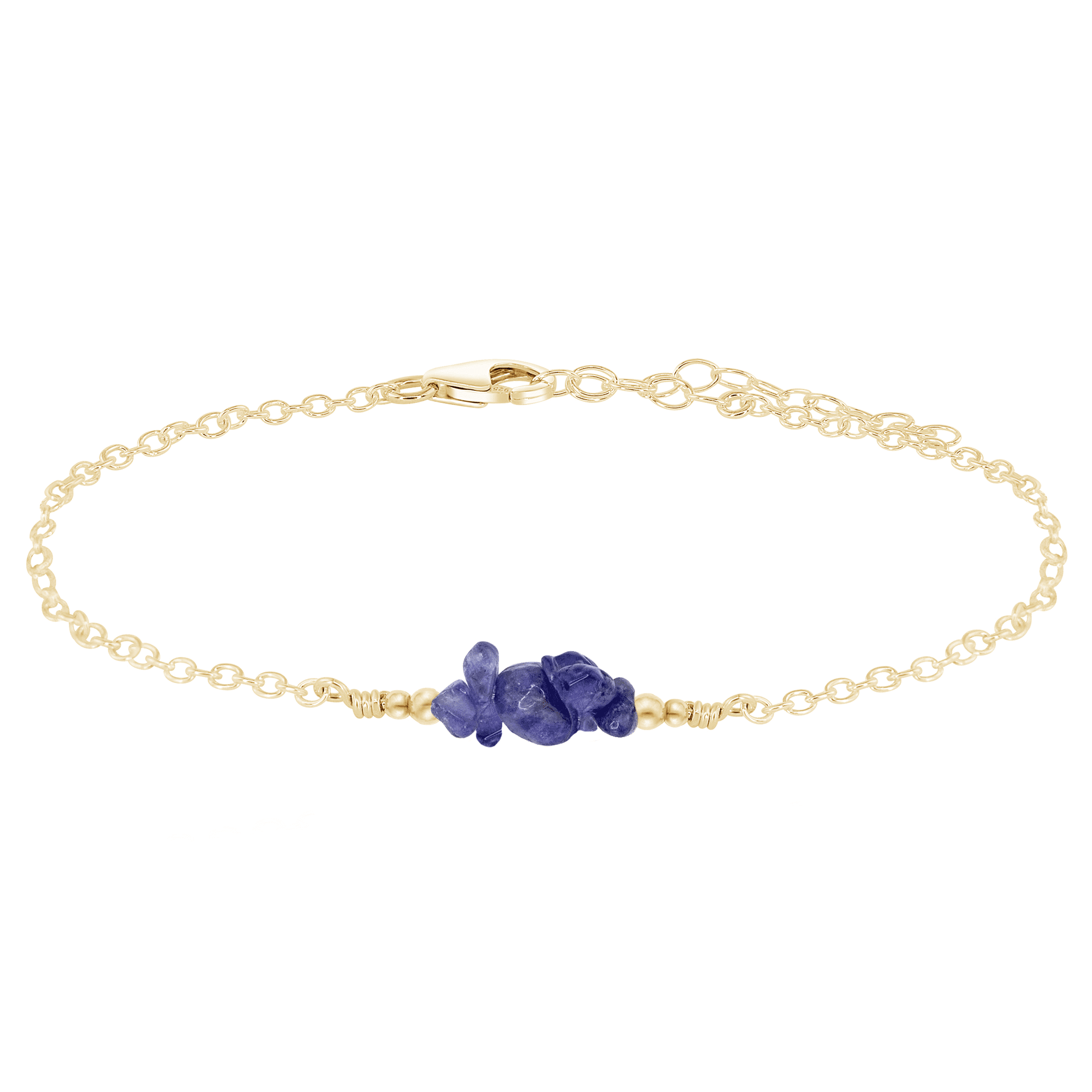 Tanzanite Chip Bead Bar Anklet - Tanzanite Chip Bead Bar Anklet - 14k Gold Fill - Luna Tide Handmade Crystal Jewellery