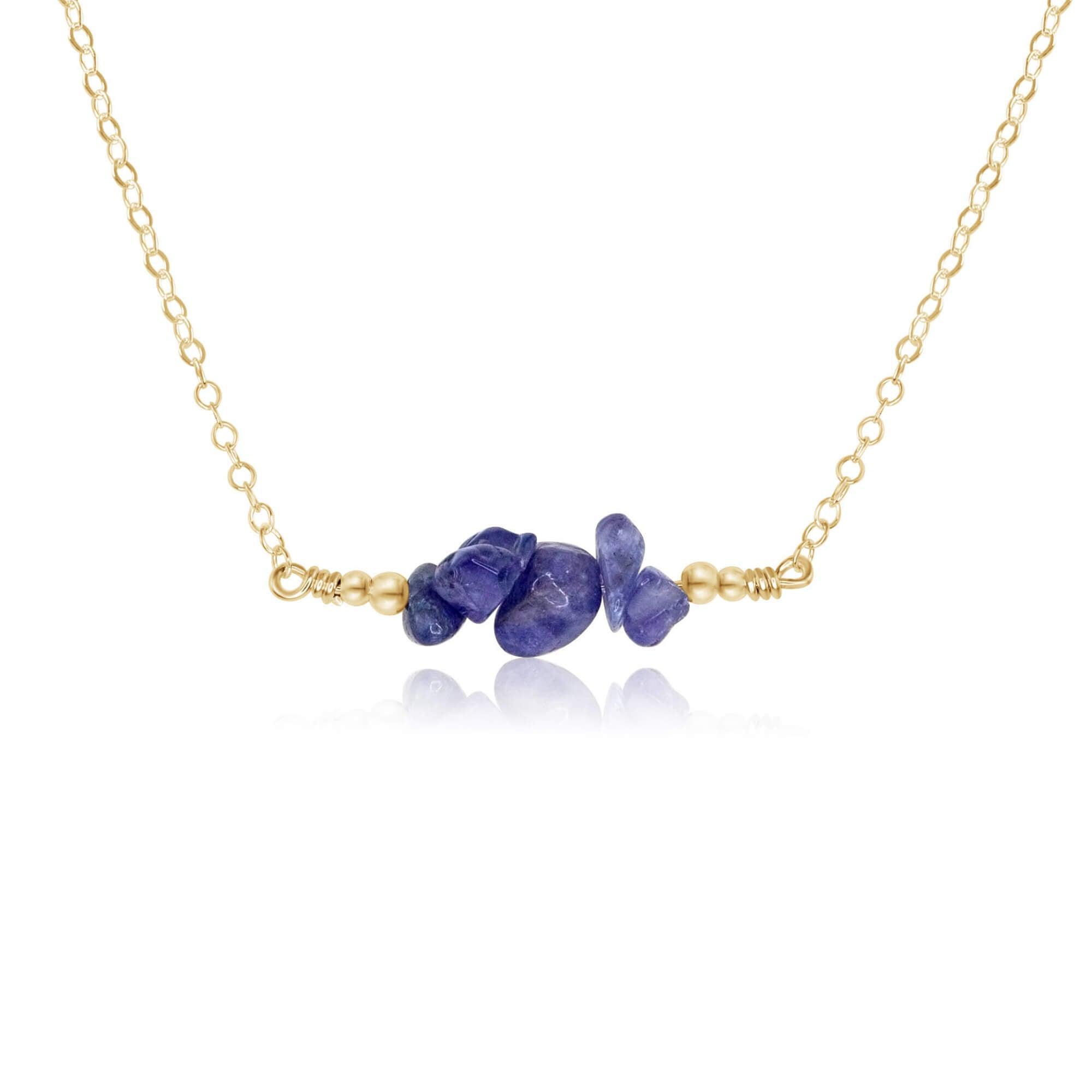 Tanzanite Chip Bead Bar Necklace - Tanzanite Chip Bead Bar Necklace - 14k Gold Fill - Luna Tide Handmade Crystal Jewellery
