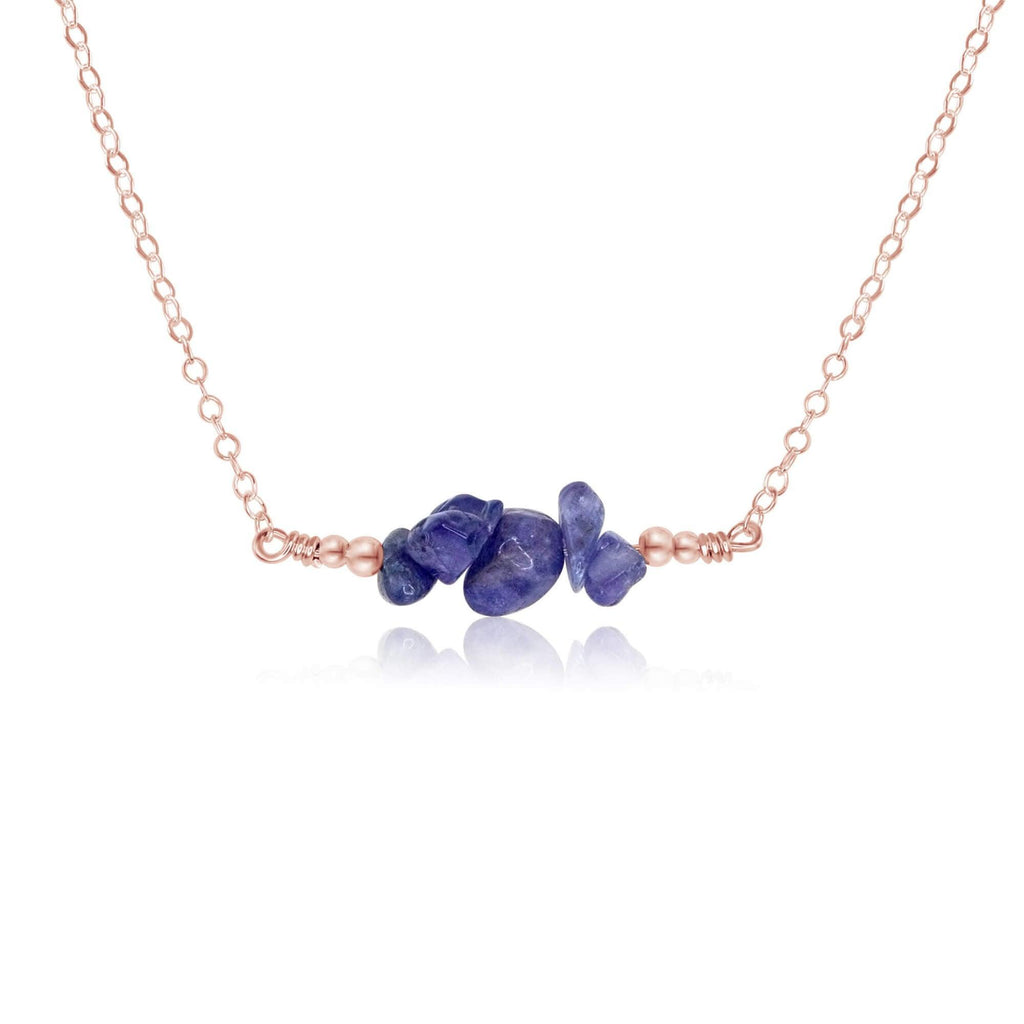 Tanzanite Chip Bead Bar Necklace - Tanzanite Chip Bead Bar Necklace - 14k Rose Gold Fill - Luna Tide Handmade Crystal Jewellery