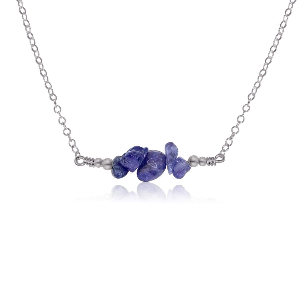 Tanzanite Chip Bead Bar Necklace - Tanzanite Chip Bead Bar Necklace - Stainless Steel - Luna Tide Handmade Crystal Jewellery
