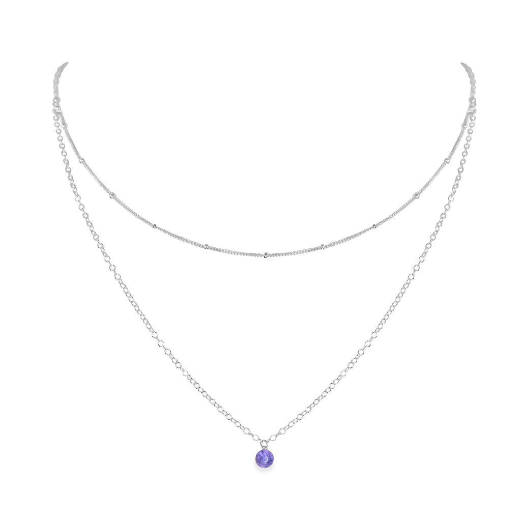 Tanzanite Gemstone Chain Layered Choker Necklace - Tanzanite Gemstone Chain Layered Choker Necklace - Sterling Silver - Luna Tide Handmade Crystal Jewellery
