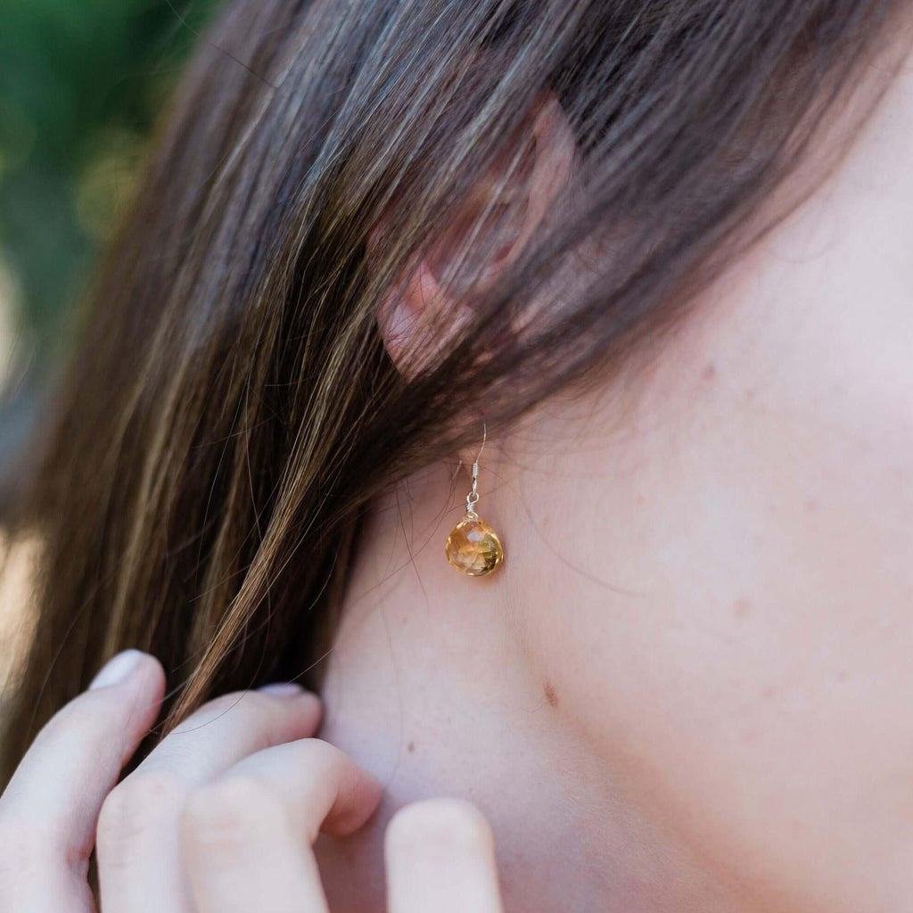 Citrine Gemstone Teardrop Dangle Earrings - Citrine Gemstone Teardrop Dangle Earrings - 14k Gold Fill - Luna Tide Handmade Crystal Jewellery