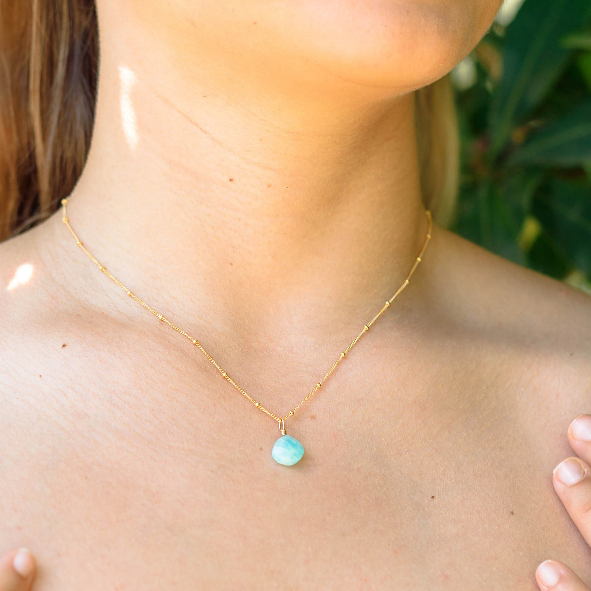 Teardrop Necklace - Amazonite - 14K Gold Fill Satellite - Luna Tide Handmade Jewellery