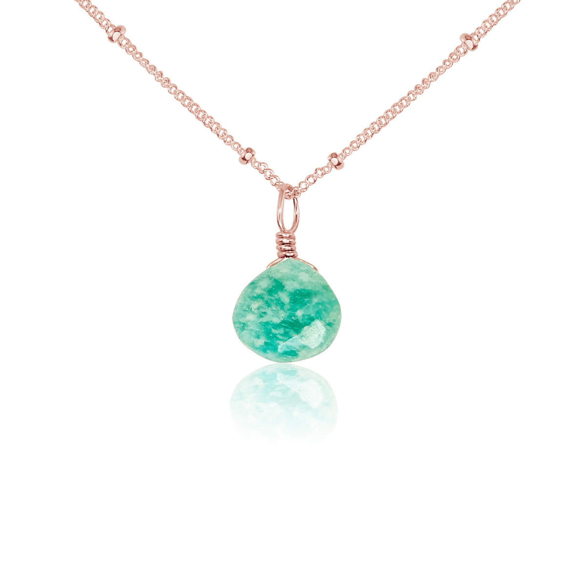 Teardrop Necklace - Amazonite - 14K Rose Gold Fill Satellite - Luna Tide Handmade Jewellery