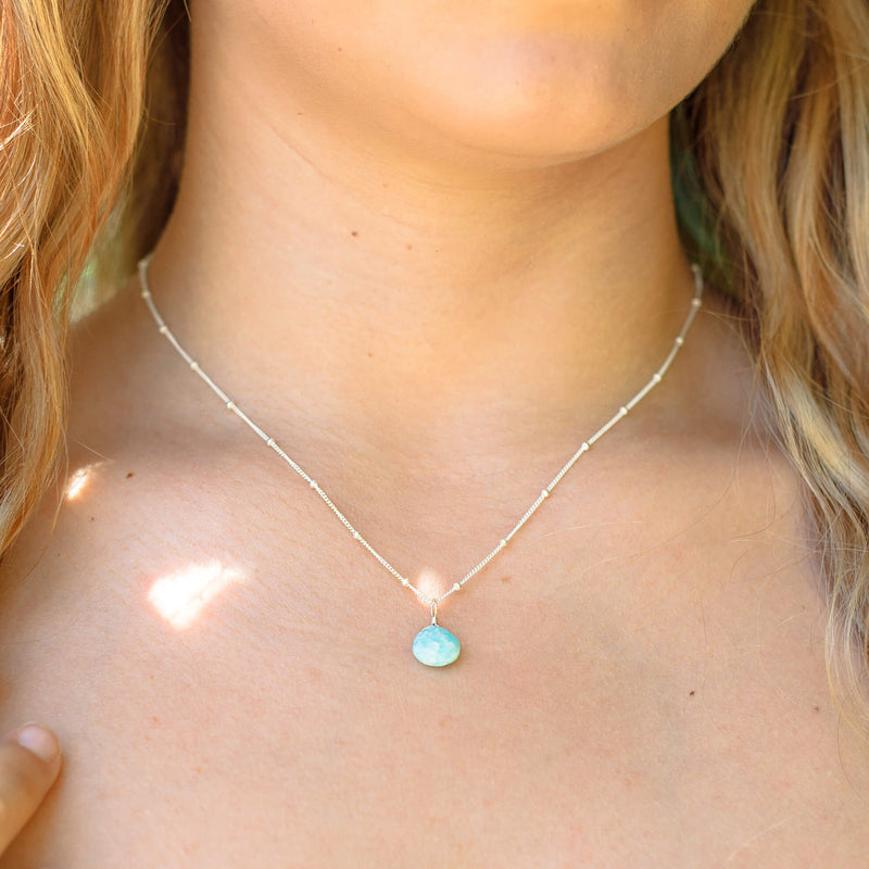 Teardrop Necklace - Amazonite - Sterling Silver Satellite - Luna Tide Handmade Jewellery