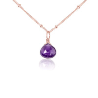Teardrop Necklace - Amethyst - 14K Rose Gold Fill Satellite - Luna Tide Handmade Jewellery