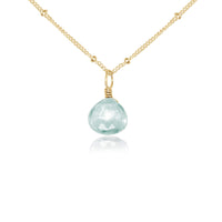 Teardrop Necklace - Aquamarine - 14K Gold Fill Satellite - Luna Tide Handmade Jewellery