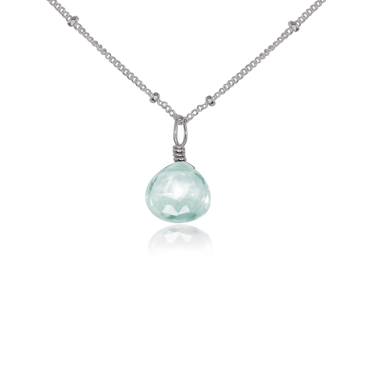 Teardrop Necklace - Aquamarine - Stainless Steel Satellite - Luna Tide Handmade Jewellery