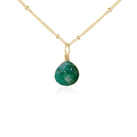 Teardrop Necklace - Aventurine - 14K Gold Fill Satellite - Luna Tide Handmade Jewellery