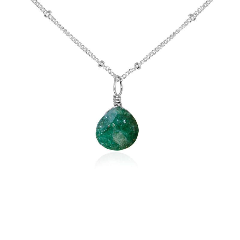 Teardrop Necklace - Aventurine - Sterling Silver Satellite - Luna Tide Handmade Jewellery